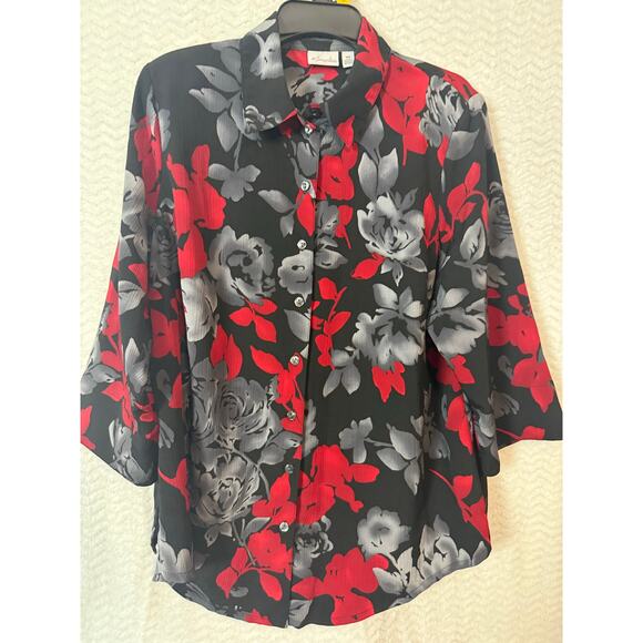 Kim Rogers Button down red black, and gray blouse size 18W - Picture 4 of 5
